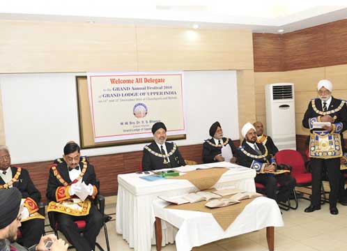 MW Bro. Dr. P. S. Egan, President, United Grand Lodges of India, addressing the Grand: Lodge. of Upper India